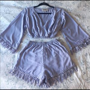 Sabo skirt purple tassel two piece set